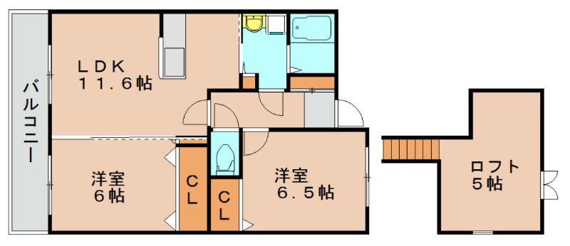 ブラウンハイツ占部(2LDK/4階)の間取り写真