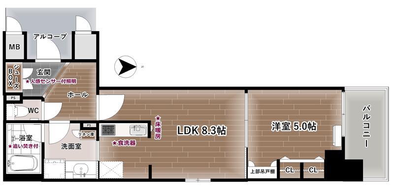 ラシュレ天満橋(1LDK/7階)の間取り写真
