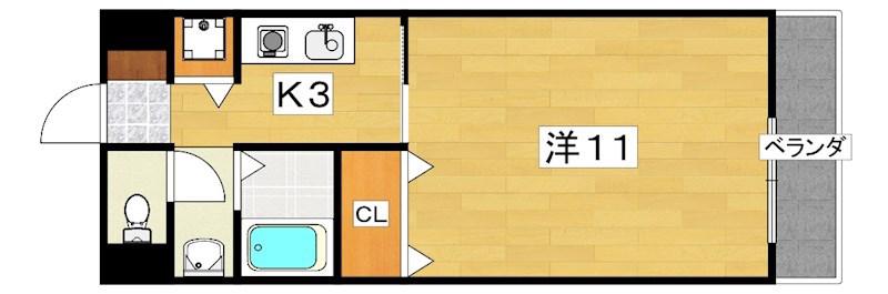 リューズ発春(1K/3階)の間取り写真
