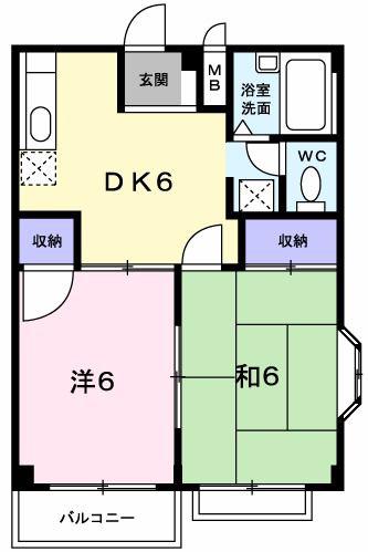 ガーデンヒルズ(2DK/1階)の間取り写真