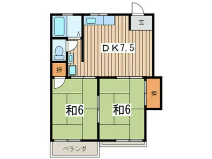 コーポ宮田B(2DK/2階)の間取り写真