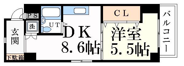 ファーストイン英賀保駅前(1DK/5階)の間取り写真