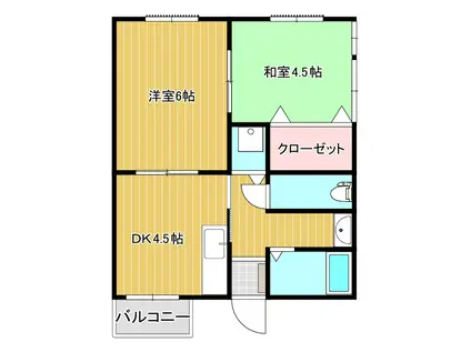 ハイツ三郎丸B(2DK/2階)の間取り写真