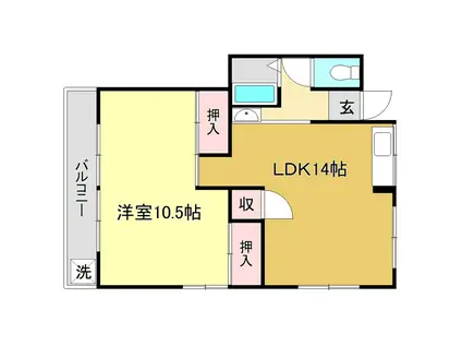 竹田マンション(1LDK/3階)の間取り写真