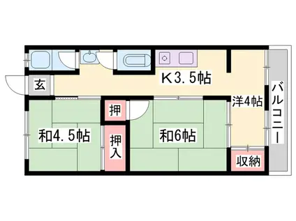 高砂ファミリーマンション(2K/1階)の間取り写真