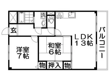 メルヴェーユ香里(2LDK/4階)の間取り写真