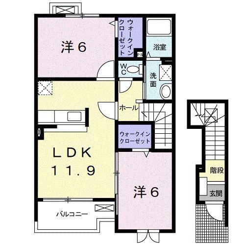 クレメントC(2LDK/2階)の間取り写真
