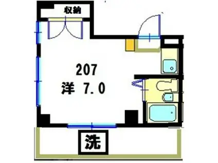上野イースト(ワンルーム/2階)の間取り写真
