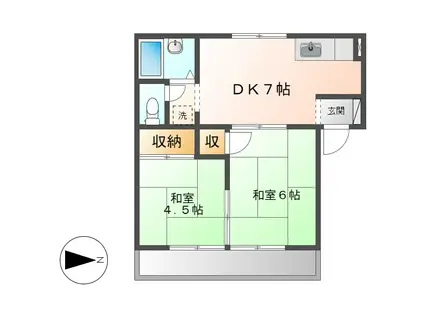 ノーブルハウス A棟(2DK/2階)の間取り写真