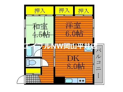 パステルハイツ福成(2DK/3階)の間取り写真
