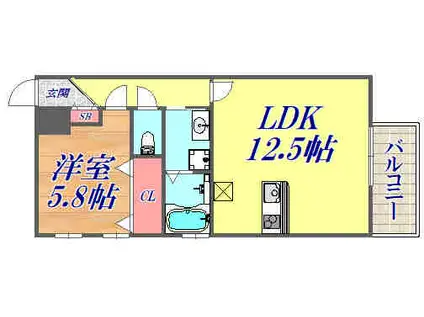 EXE東園田(1LDK/4階)の間取り写真