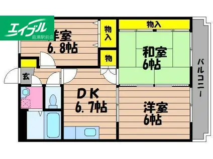 ブライトコートI(3DK/2階)の間取り写真