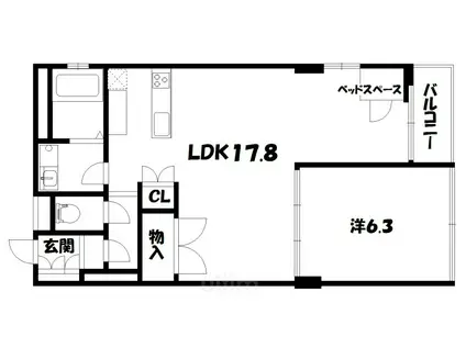 ヴィラスタジオーネ御所南(1LDK/3階)の間取り写真