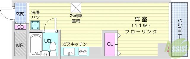 錦町チサンマンション(ワンルーム/3階)の間取り写真