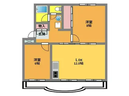 若宮ハイツ(2LDK/1階)の間取り写真