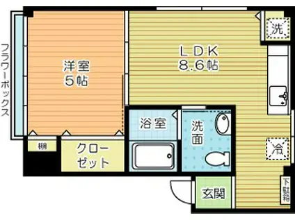 木町ハイツ(1LDK/3階)の間取り写真