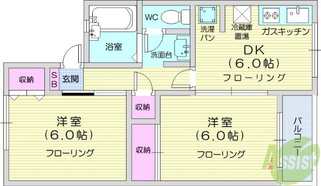 パルデンス台原(2DK/1階)の間取り写真
