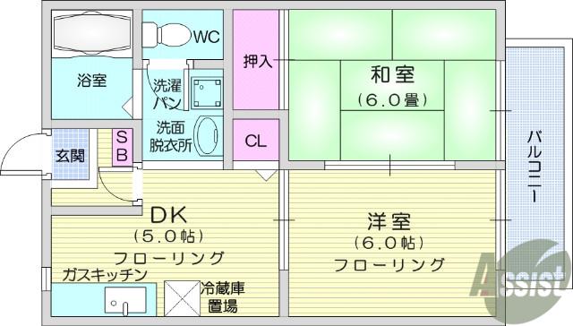 サンライフてらさき(2DK/2階)の間取り写真