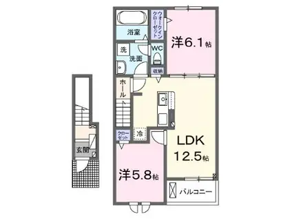 アジュガ・I(2LDK/2階)の間取り写真