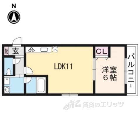 ブリリアコート丹波橋(1LDK/3階)の間取り写真