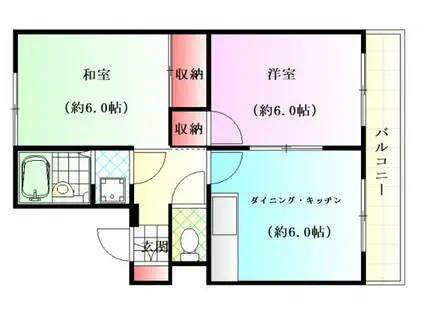 ロイヤルハウス西霞(2DK/4階)の間取り写真