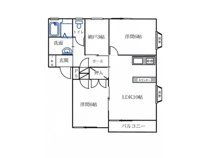 ジョイフルA(2SLDK/1階)の間取り写真