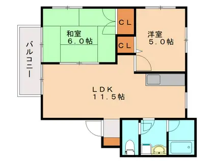 ピースブリックA(2LDK/2階)の間取り写真