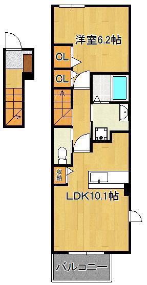 エクセレント本城B(1LDK/2階)の間取り写真