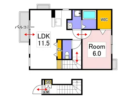 ウエストヒルズ(1LDK/2階)の間取り写真