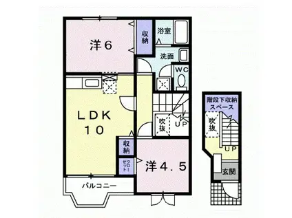 ドミール北小路DEUX(2LDK/2階)の間取り写真