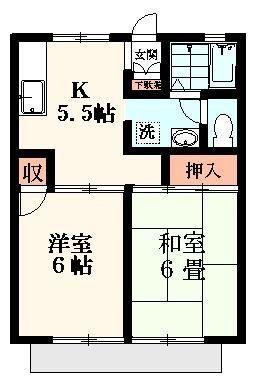 グレイス稲毛(2DK/2階)の間取り写真