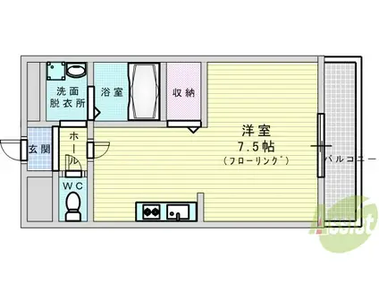 アンプルールフェールSHIBATA(ワンルーム/1階)の間取り写真