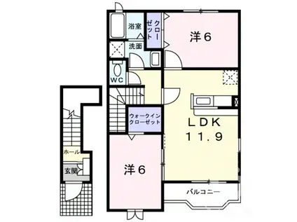 グラントゥールII(2LDK/2階)の間取り写真