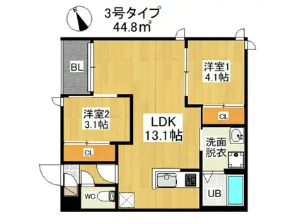 REGALEST 悦陽正守(2LDK/1階)の間取り写真
