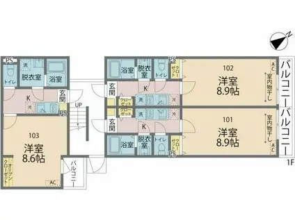 カインドネス町田III(1K/1階)の間取り写真