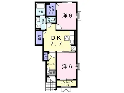 フェリーチェ(2DK/1階)の間取り写真