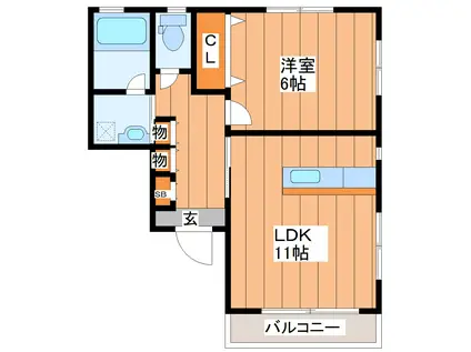 グラドネス鉄砲町(1LDK/1階)の間取り写真