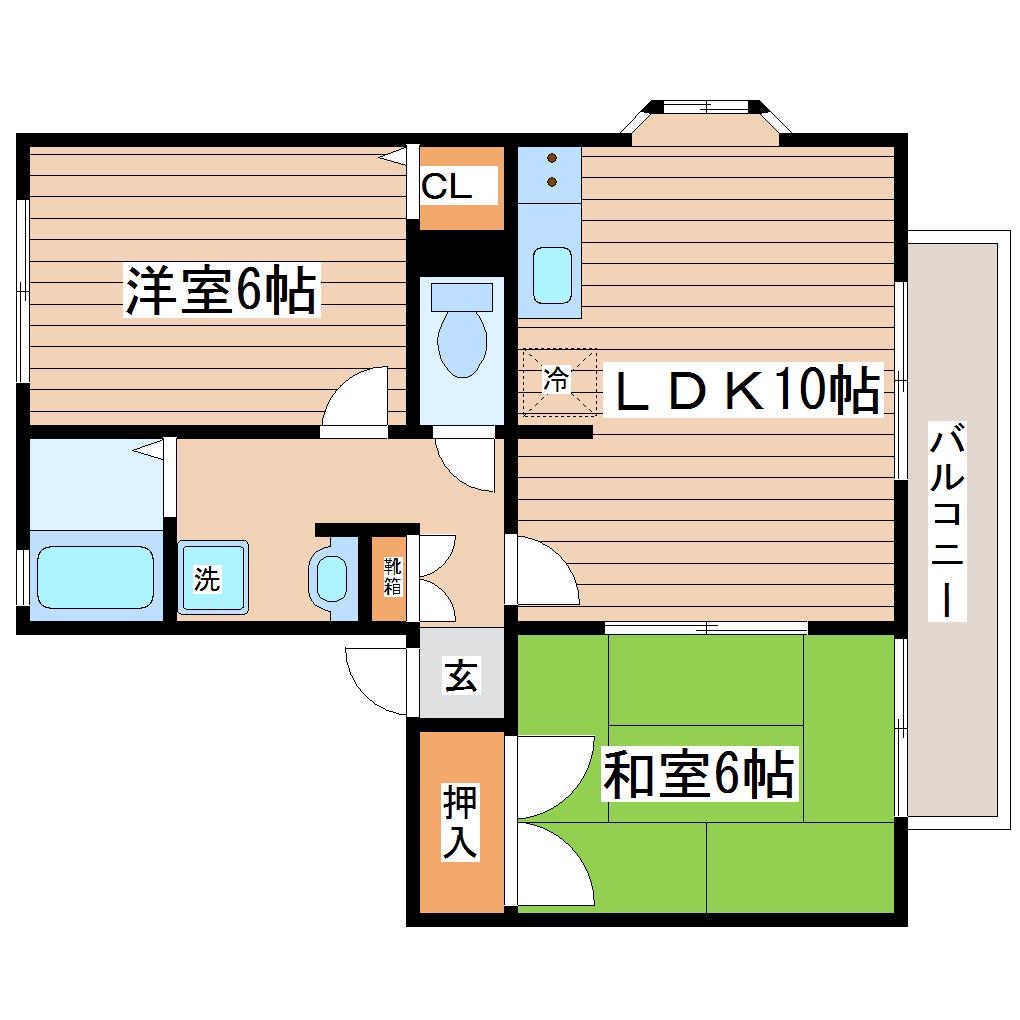 ジョイフル市名坂A(2LDK/1階)の間取り写真