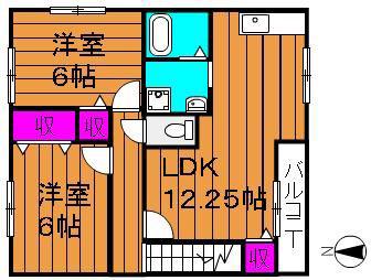 ヴィラ鴻(2LDK/2階)の間取り写真
