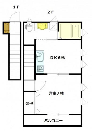 レユシール中山中町(1DK/2階)の間取り写真