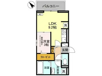 クレシア武蔵浦和(1LDK/3階)の間取り写真