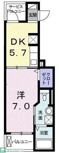 カシータ テラス 湘南(1DK/1階)の間取り写真