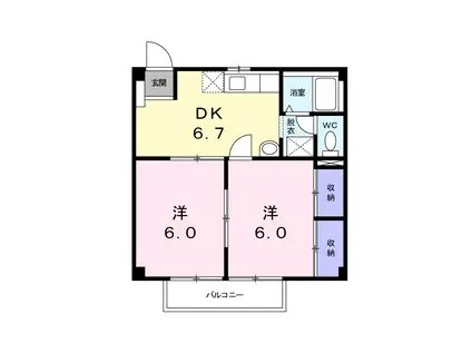 レジデンスSII(2DK/2階)の間取り写真