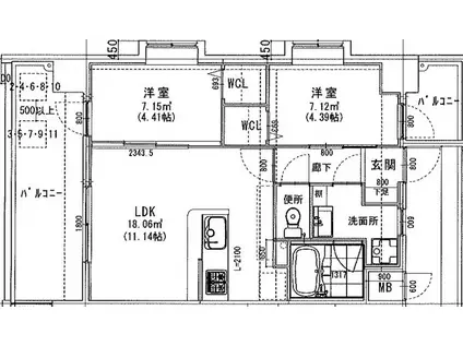 ラシュール・イン大橋II(2LDK/8階)の間取り写真