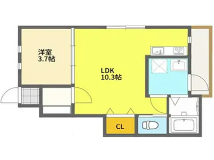 ウグイスコート(1LDK/1階)の間取り写真
