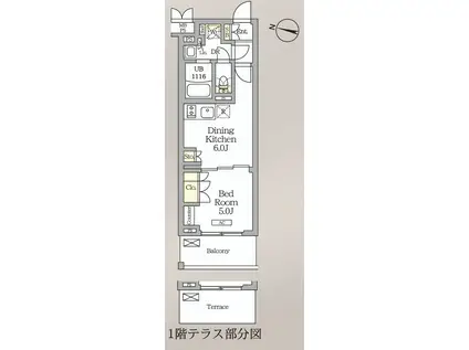 ミレーネ滝野川(1DK/1階)の間取り写真