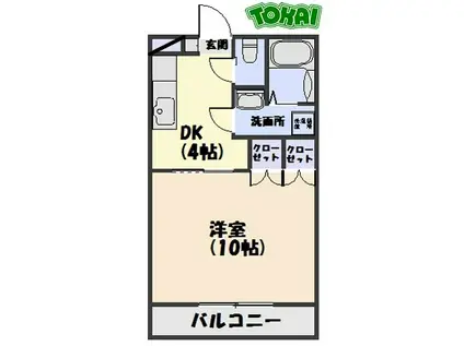 バーデン垣鼻(1DK/4階)の間取り写真