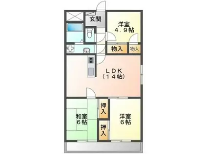 プロミネント四日市(3LDK/2階)の間取り写真