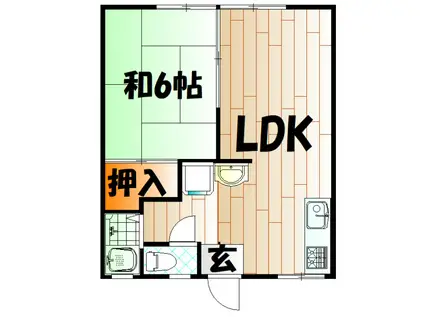 千草ハイツA棟(1LDK/2階)の間取り写真