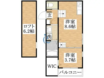ハーモニーテラス平野宮町(1LDK/2階)の間取り写真